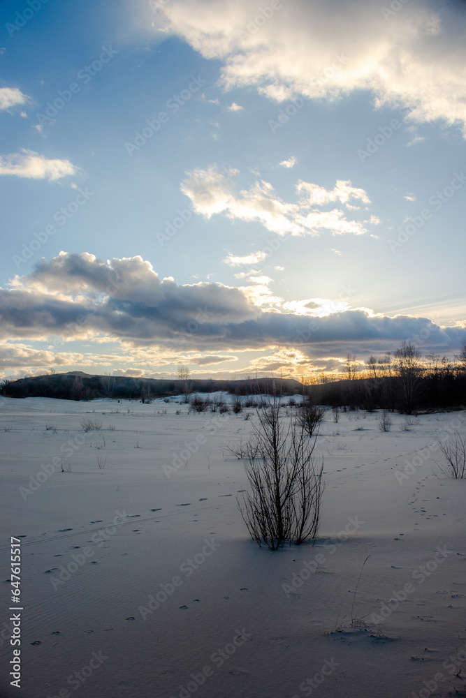 Beautiful sunset over the career with sand in winter. Beautiful sunset over the career with sand in winter.