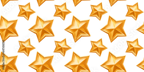 Vector seamless pattern with golden beautiful star on white background. 3d style design with golden star
