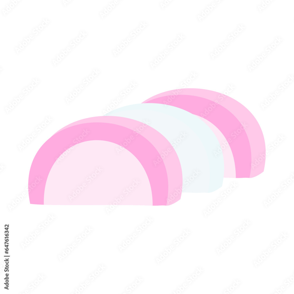 Obraz premium 紅白かまぼこ。フラットなベクターイラスト。 Ko-haku kamaboko: two colors fish paste. Flat designed vector illustration.