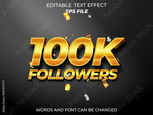 100k follower editable text effect 3d font style use for logo and business brand. vector template 