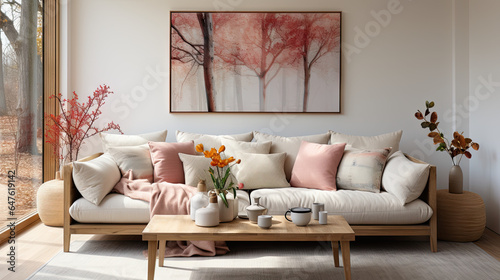 Scandinavian Style Living Room with Beige Settee