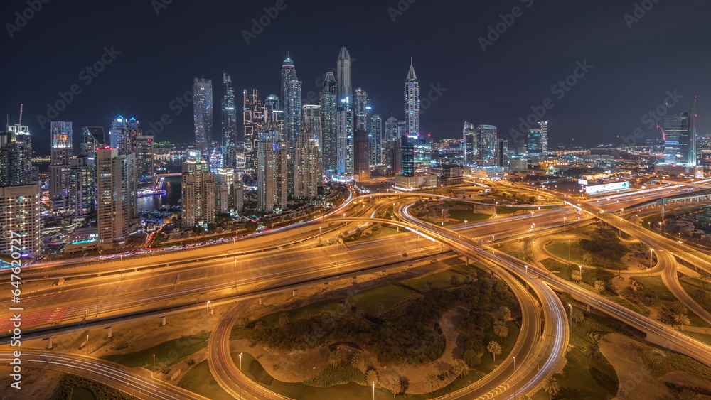 Fototapeta premium Dubai Marina highway intersection spaghetti junction night timelapse