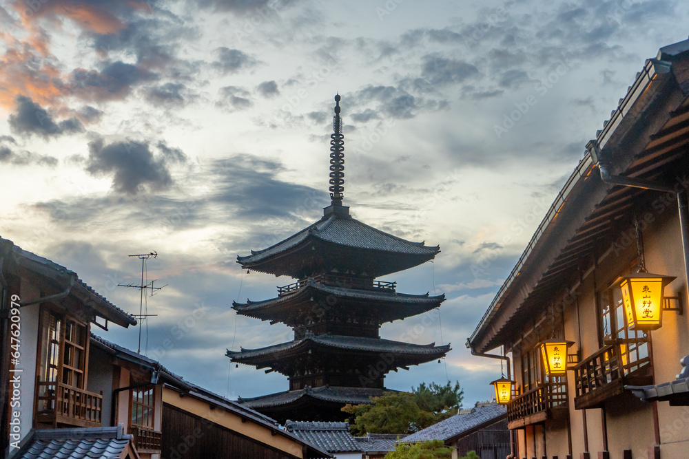 Yasaka Pagoda in Kyoto during summer evening at Kyoto Honshu , Japan : 2 September 2019