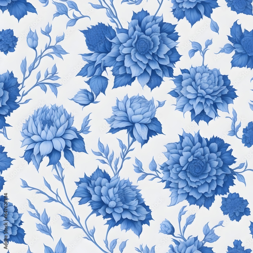 seamless floral pattern blue , Ai generated 