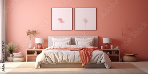 Bedroom with salmon pink accent in minimalist style
