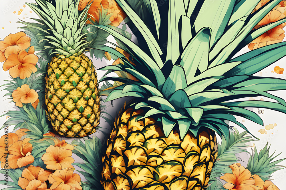 Obraz premium Flowers and 2 pineapples