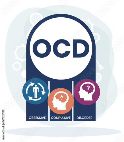 OCD - Obsessive Compulsive Disorder acronym, medical concept background. vector illustration concept with keywords and icons. lettering illustration with icons for web banner, flyer, landing page