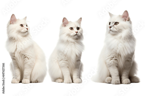 Set of White Cats Isolated on Transparent Background - Generative AI