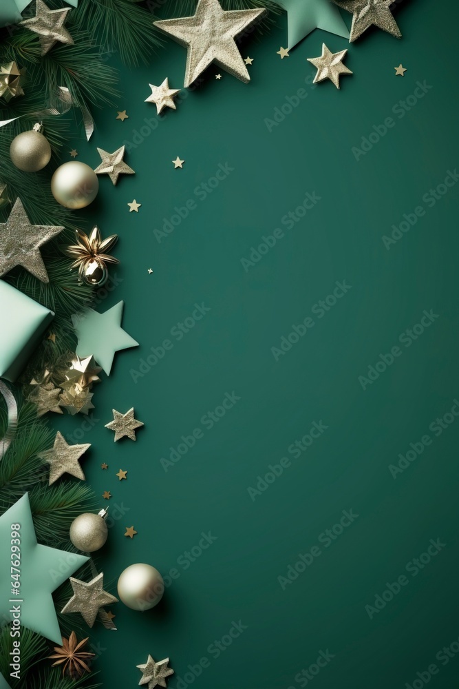 Christmas themed banner with blank space for text on a green background.