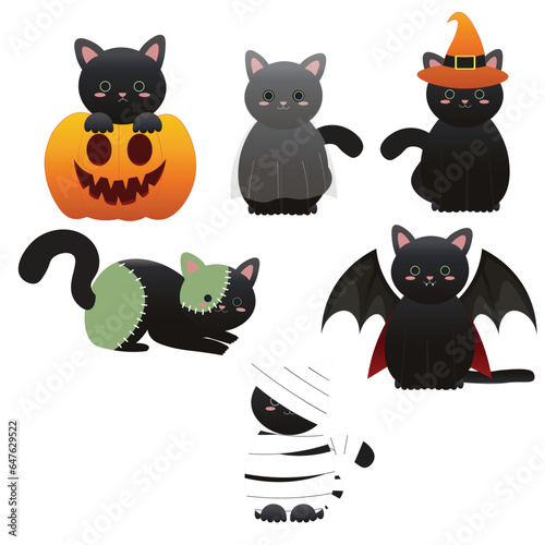 Set of Spooky Halloween Cats (ID: 647629522)