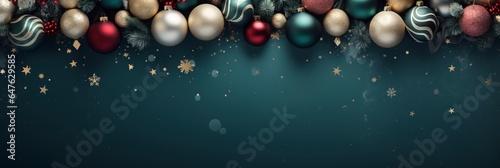 Christmas themed banner with blank space for text on a green background. © W&S Stock
