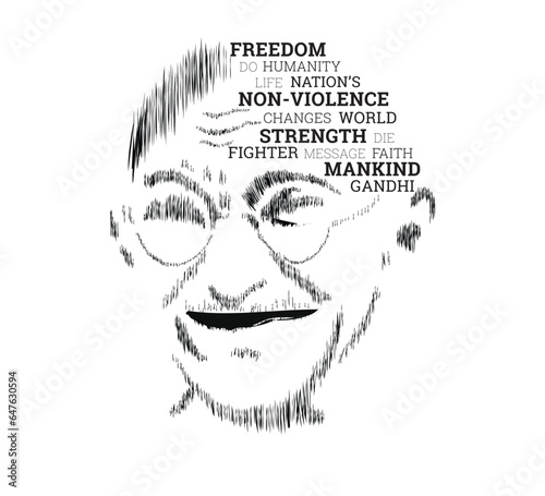 Gandhi portrait sketch illustration with typography design