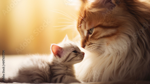 Cat and kitten, nose to nose, in a touching moment of connection and family bond © Artyom