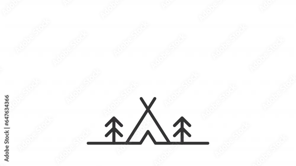 Black simple thin line animation of camping and mountain, HD video with transparent background, seamless loop 4K video representing meditation. Black simple thin line animation of camping and mountain, HD video with transparent background, seamless loop 4K video representing meditation.
