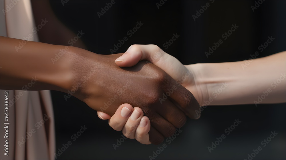 A handshake of a black and white people showing their diversity connection, partnership, cooperation, greeting, deal and agreement. A handshake of a black and white people showing their diversity connection, partnership, cooperation, greeting, deal and agreement.