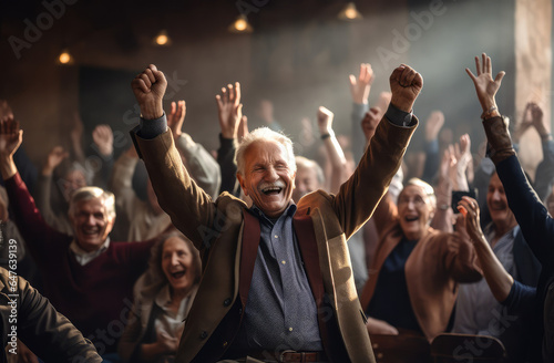 elderly and older people with hands up in dancing © Kien