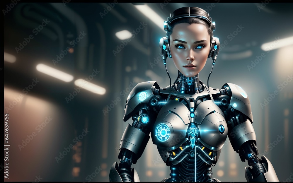 Naklejka premium Cybernetic Realism The Intricate Vision of a Futuristic Cyborg ai generated
