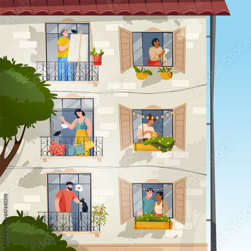 Outdoor view on home facade windows vector image © Elegant Solution