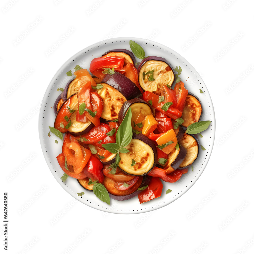 Original french ratatouille on a plate, served beautiful, transparent background Original french ratatouille on a plate, served beautiful, transparent background