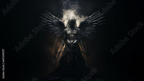 Death with wings in fire, dark mystical atmosphere