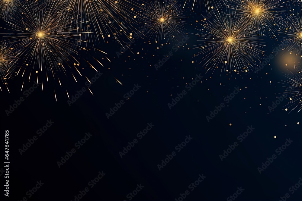 Obraz premium New Years banner with fireworks on a dark background with room for copy text.