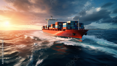 Aerial view of container cargo ship In the sea