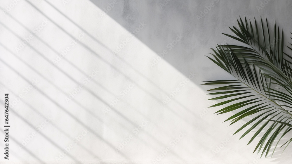 Fototapeta premium Shadow of coconut leaves on white concrete wall