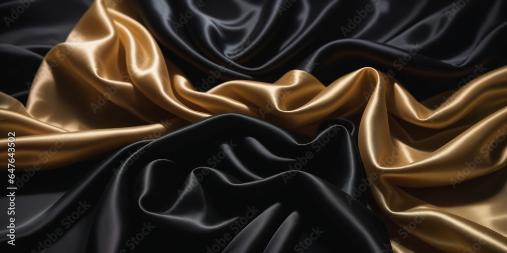 Fototapeta premium black and gold silk fabric background texture