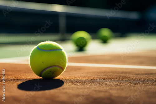 Tennis ball on the court in the evening light