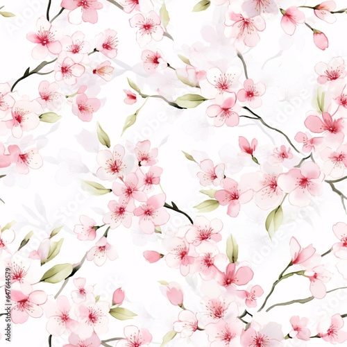 Pink Cherry Blossom Seamless Pattern, Romantic Floral Background, Elegant Sakura Petals, Wallpaper Floral Beauty, Soft and Gentle Color, Wedding Designs and Botanical Textile Prints © khwanrudi
