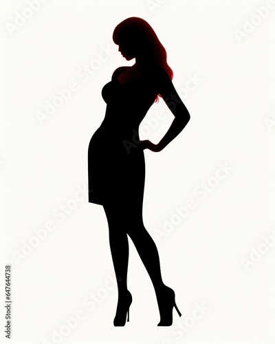 Abstract Silhouette of a Sensual Lady in Black White and Red. Generative AI Illustration.