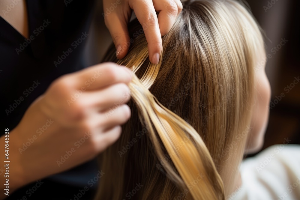 Obraz premium Hairdresser doing hair rebonding to long hair in the hair salon