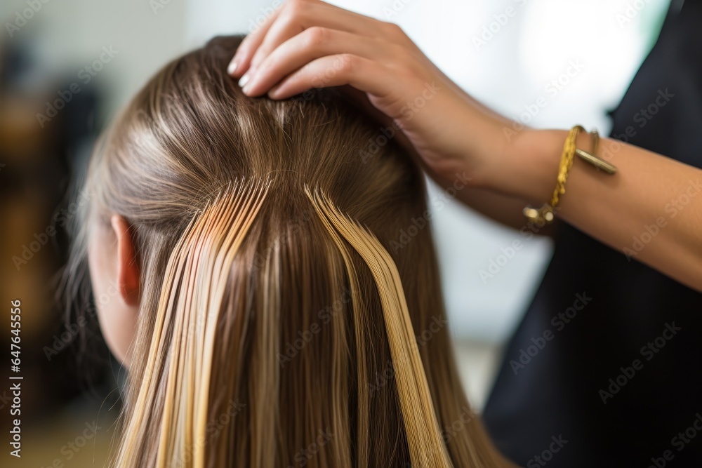 Fototapeta premium Hairdresser doing hair rebonding to long hair in the hair salon