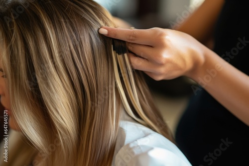Hairdresser doing hair rebonding to long hair in the hair salon