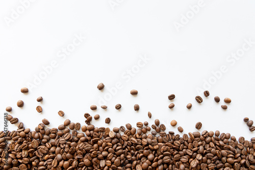 Roasted coffee beans white background.