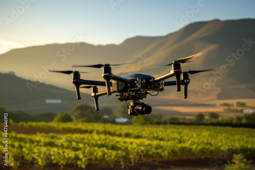 Agricultural quadcopter with camera on agricultural fields.