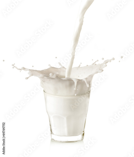 splash of milk in a glass isolated on white
