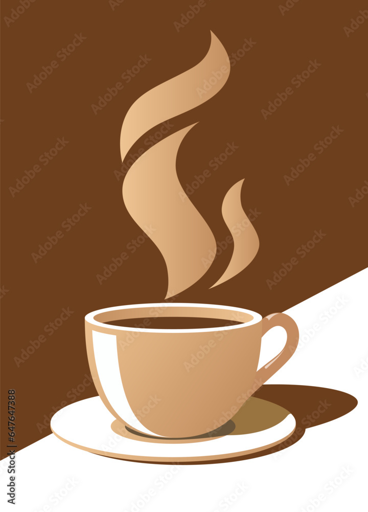 Obraz premium Cup of Fresh Coffee. Vector Illustration. Flat Style. Decorative Design for Cafeteria, Posters, Banners, Cards