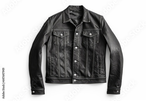 Black leather jacket isolated on white background. Leather jacket. Leather jacket.