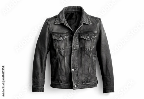 Black leather jacket isolated on white background. Men's leather jacket.