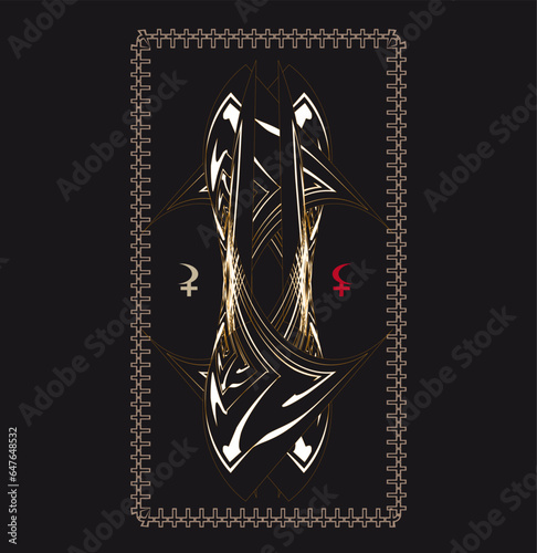 Lilith, Selena, astrology. Abstract drawing, cover, sticker, print, logo. Contemporary vector art