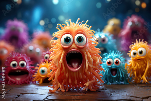 Funny monsters with eyes and mouth. Halloween concept. 3D Ilustration