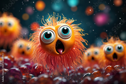 Funny orange monster with eyes and mouth. 3d illustration.