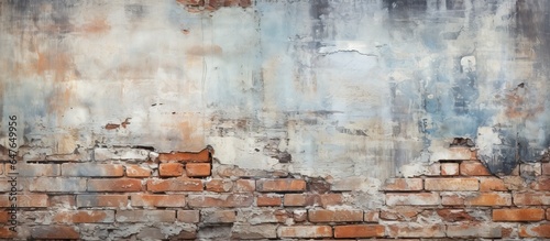 Aged brick wall with weathered texture and peeling paint
