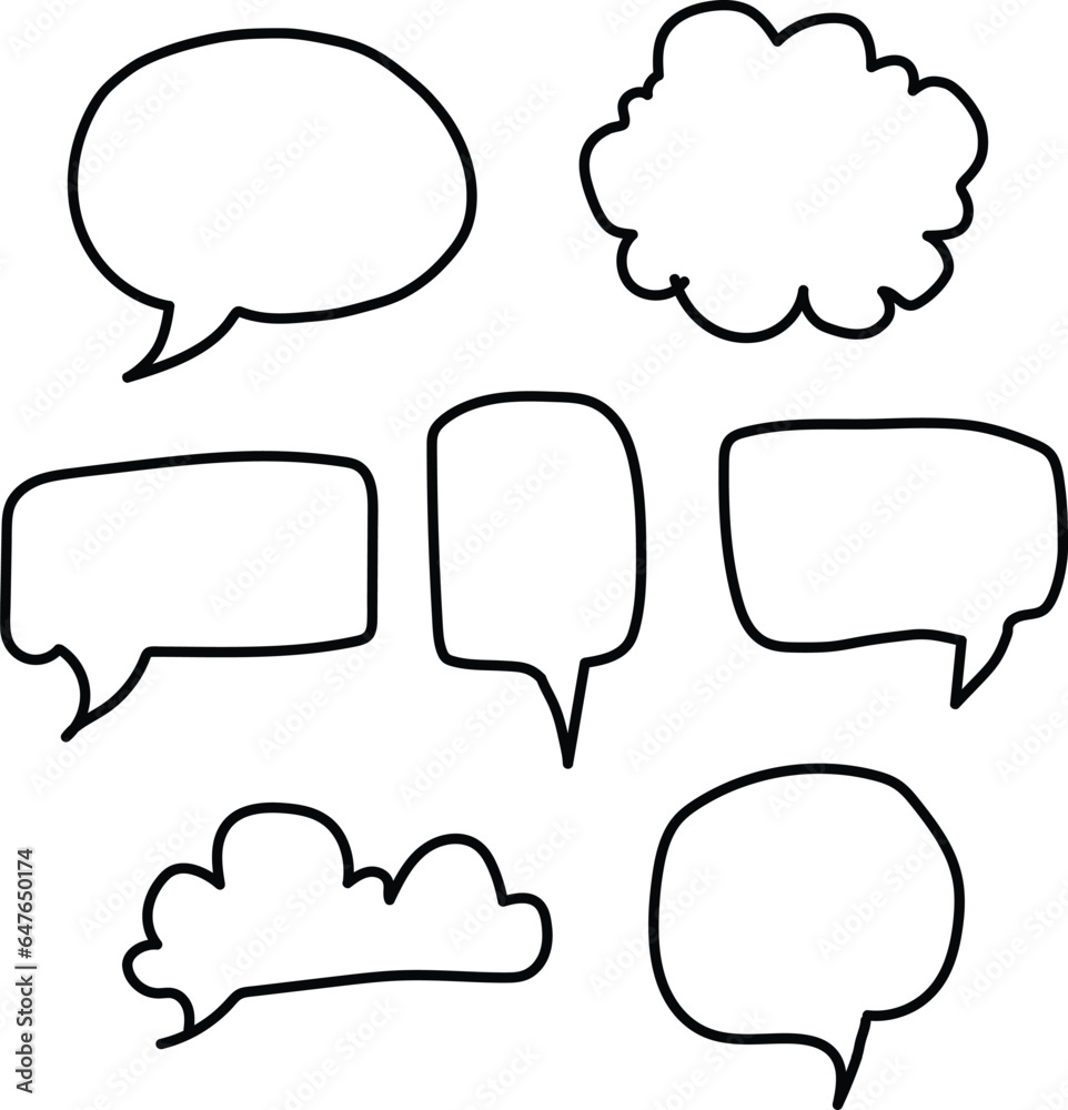 Set of hand-drawn speech and thought bubbles on lined white background. Vector illustration. Set of hand-drawn speech and thought bubbles on lined white background. Vector illustration.
