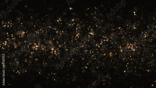 4k Gold Particles Lights. Motion Background. Golden glitter particle. Isolated on black. Defocused bokeh. Animated Overlay. 2160p. 60 fps photo