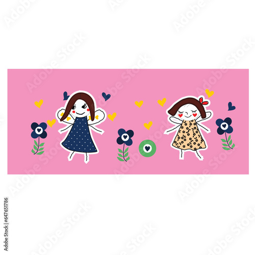 little girls with flower print vector art