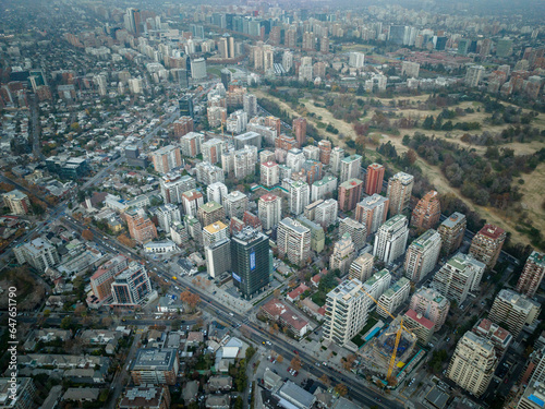 Aerial View Of Residential And Office Buildings During Smoggy Day In Downtown Santiago, Chile.
