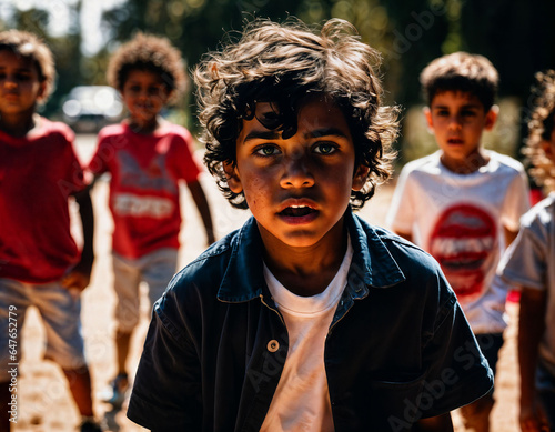 photo group of boy being bullied with wound and blood in the gang, generative AI