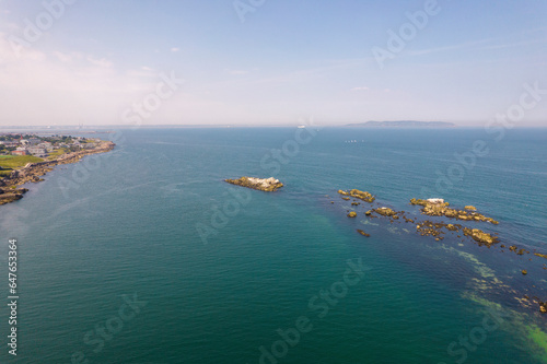Aerial Drone View of Seaside and Small Islands, Dalkey, Ireland. photo